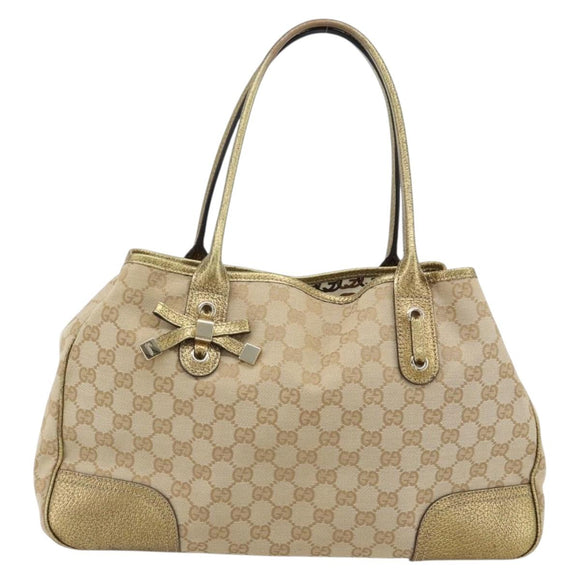 GUCCI GG Canvas Pretty Tote Bag Beige Goud 163805 Auth 182171A
