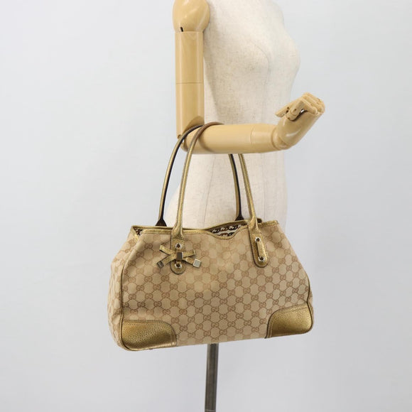 GUCCI GG Canvas Pretty Tote Bag Beige Goud 163805 Auth 182171A