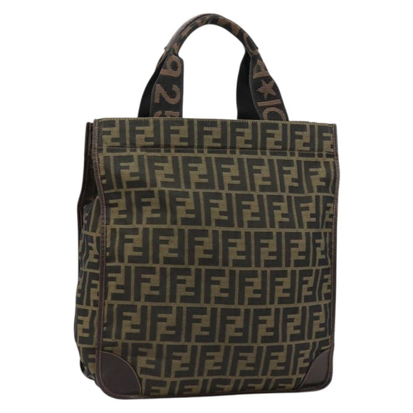 FENDI Zucca Canvas Handtasche Schwarz Braun Auth 182179A