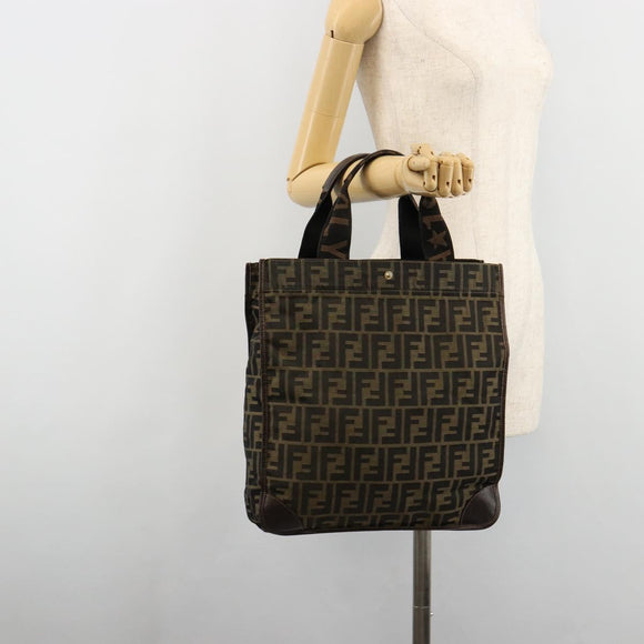 FENDI Zucca Canvas Handtasche Schwarz Braun Auth 182179A