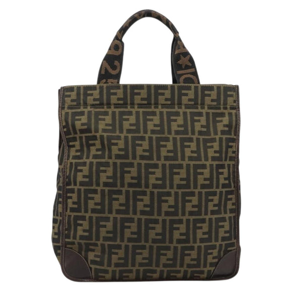 FENDI Zucca Canvas Handtasche Schwarz Braun Auth 182179A