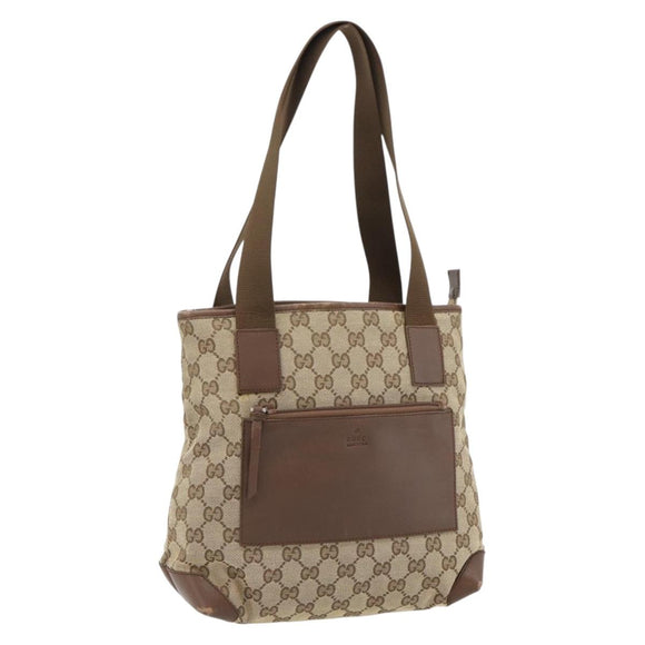 GUCCI GG Canvas Tote Bag Beige Silver 019 0402 Auth 182184