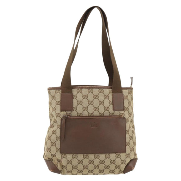GUCCI GG Canvas Tote Bag Beige Silver 019 0402 Auth 182184