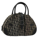 Christian Dior Trotter Canvas Double Saddle Hand Bag Black Silver Auth 182186-1
