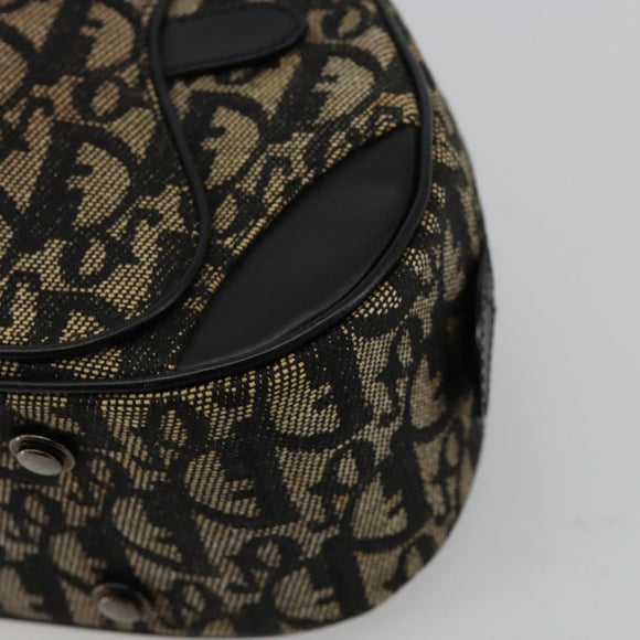 Christian Dior Trotter Canvas Double Saddle Hand Bag Black Silver Auth 182186