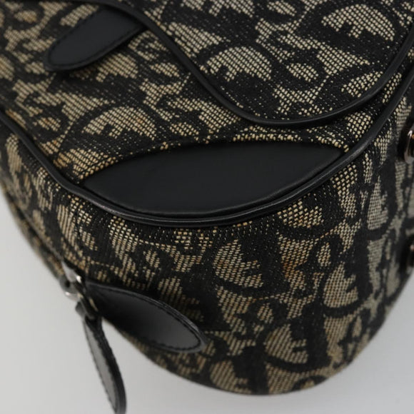 Christian Dior Trotter Canvas Double Saddle Hand Bag Black Silver Auth 182186