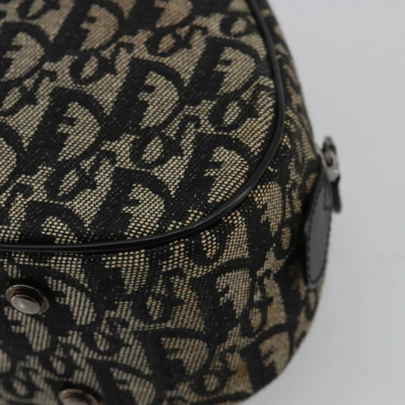 Christian Dior Trotter Canvas Double Saddle Hand Bag Black Silver Auth 182186