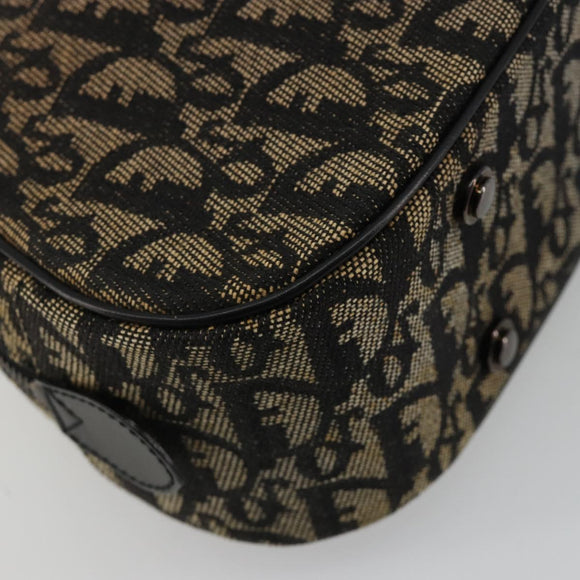Christian Dior Trotter Canvas Double Saddle Hand Bag Black Silver Auth 182186