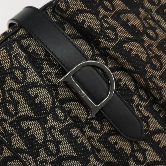 Christian Dior Trotter Canvas Double Saddle Hand Bag Black Silver Auth 182186