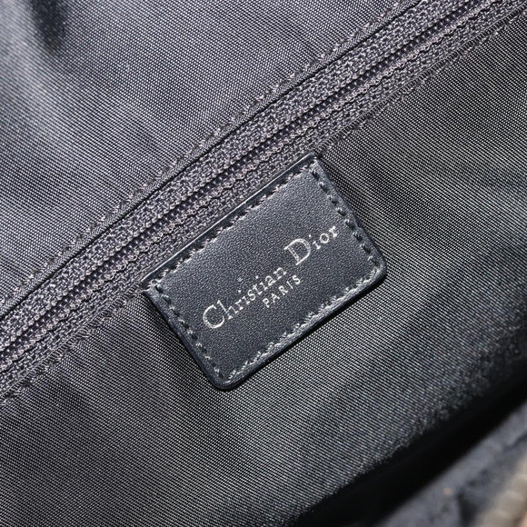 Christian Dior Trotter Canvas Double Saddle Hand Bag Black Silver Auth 182186