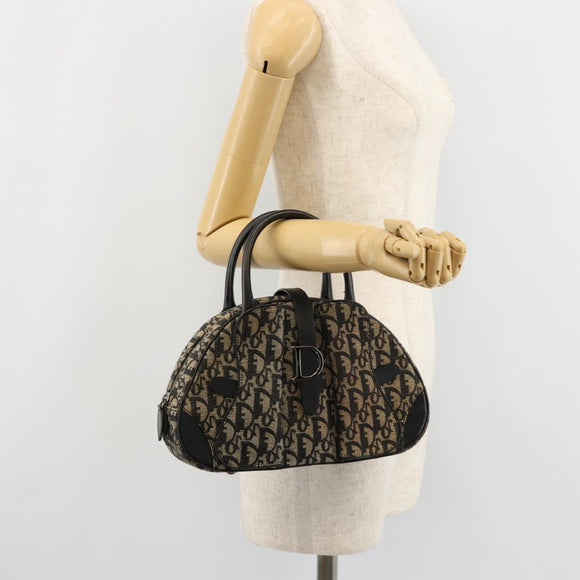 Christian Dior Trotter Canvas Double Saddle Hand Bag Black Silver Auth 182186