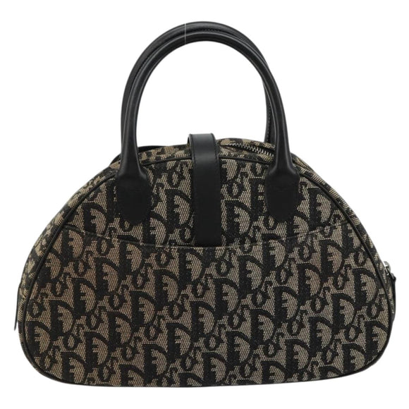 Christian Dior Trotter Canvas Double Saddle Hand Bag Black Silver Auth 182186