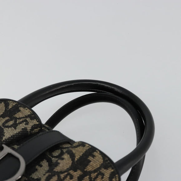 Christian Dior Trotter Canvas Double Saddle Hand Bag Black Silver Auth 182186