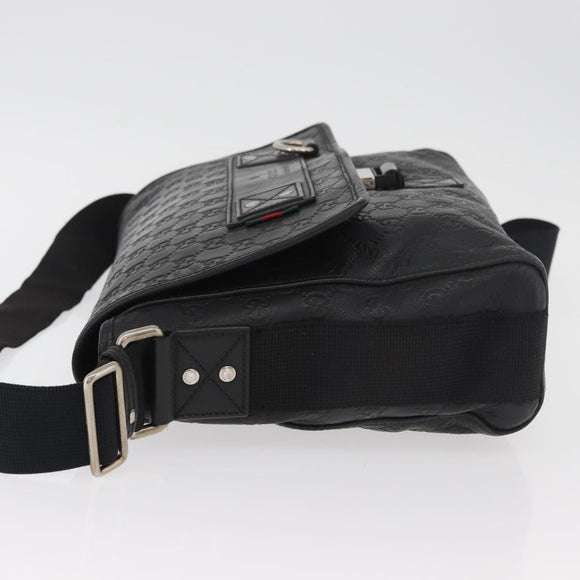 GUCCI GG Canvas Guccissima WebSherry Line Bag Leather Black 246067 Auth 182188A