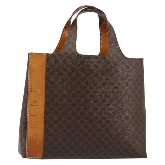 CELINE Macadam Canvas Handtasche PVC Leder Braun Gold Auth 182189