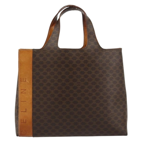 CELINE Macadam Canvas Handtasche PVC Leder Braun Gold Auth 182189