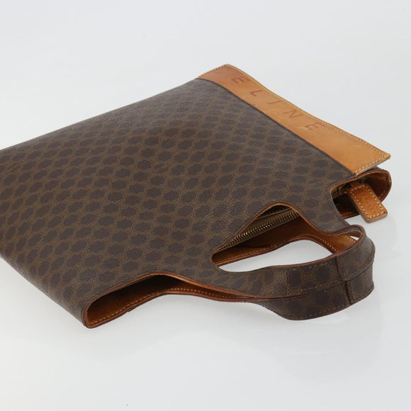 CELINE Macadam Canvas Handtasche PVC Leder Braun Gold Auth 182189