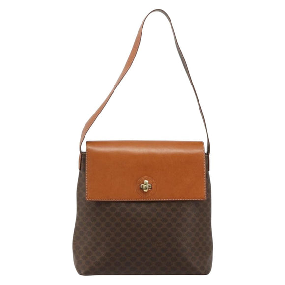 CELINE Macadam Canvas Shoulder Bag PVC Leather Brown Gold Auth 182190A