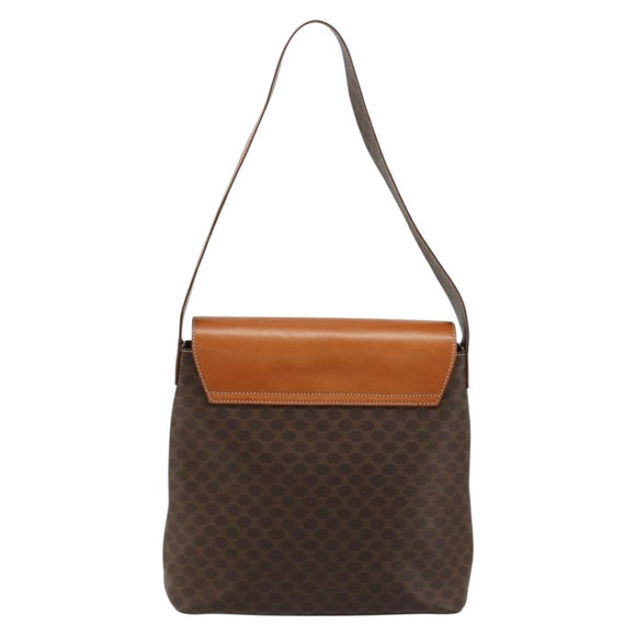 CELINE Macadam Canvas Shoulder Bag PVC Leather Brown Gold Auth 182190A