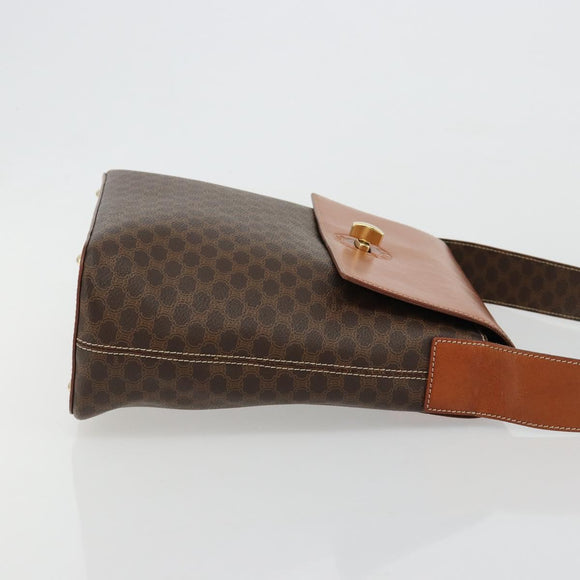 CELINE Macadam Canvas Shoulder Bag PVC Leather Brown Gold Auth 182190A