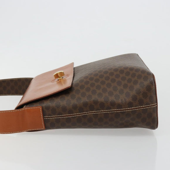 CELINE Macadam Canvas Shoulder Bag PVC Leather Brown Gold Auth 182190A