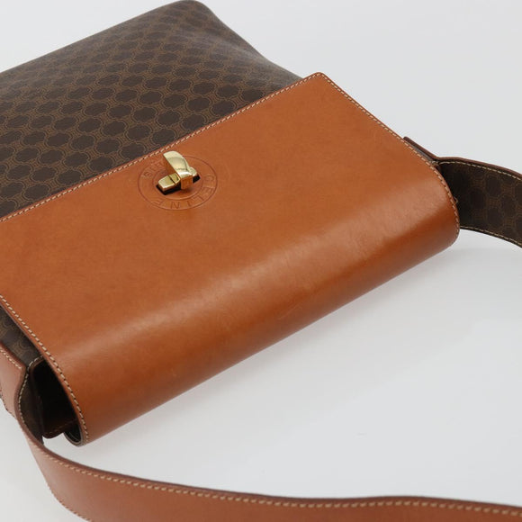 CELINE Macadam Canvas Shoulder Bag PVC Leather Brown Gold Auth 182190A
