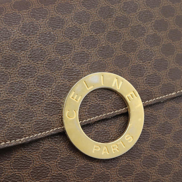 CELINE Macadam Canvas Circle Shoulder Bag PVC Leather Brown Gold Auth 182191A