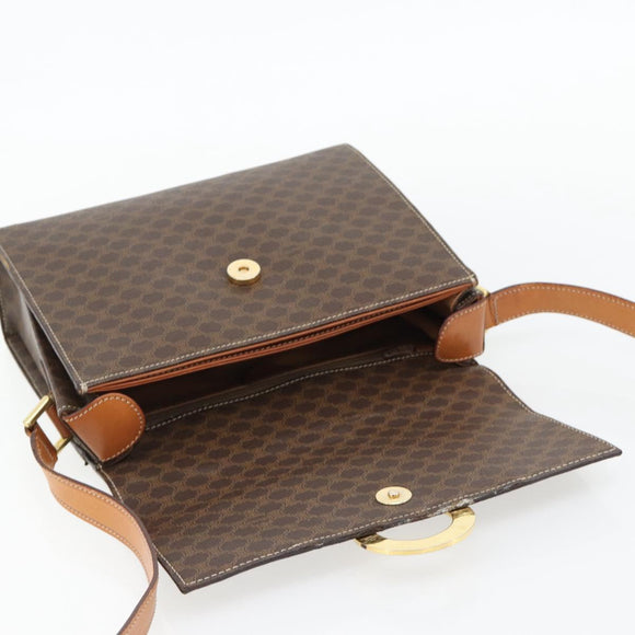 CELINE Macadam Canvas Circle Shoulder Bag PVC Leather Brown Gold Auth 182191A