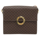 CELINE Macadam Canvas Circle Shoulder Bag PVC Leather Brown Gold Auth 182191A-2