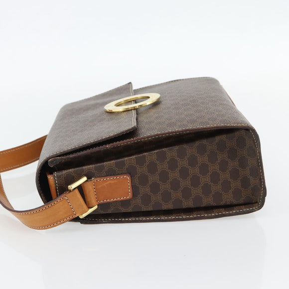 CELINE Macadam Canvas Circle Shoulder Bag PVC Leather Brown Gold Auth 182191A