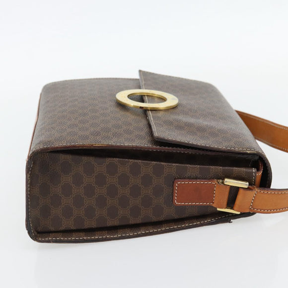 CELINE Macadam Canvas Circle Shoulder Bag PVC Leather Brown Gold Auth 182191A