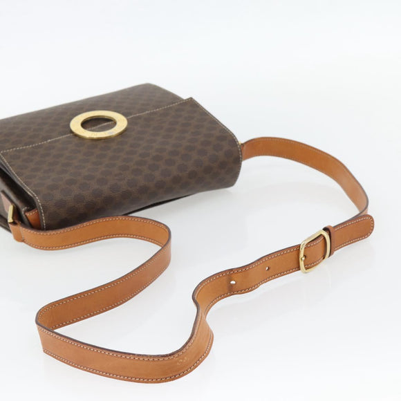 CELINE Macadam Canvas Circle Shoulder Bag PVC Leather Brown Gold Auth 182191A