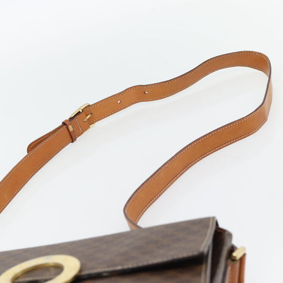 CELINE Macadam Canvas Circle Shoulder Bag PVC Leather Brown Gold Auth 182191A