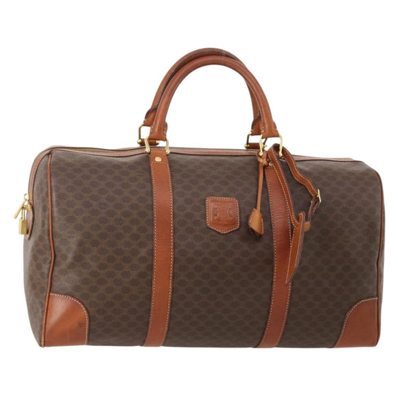 CELINE Macadam Canvas Boston Bag PVC Leather Brown Gold Auth 182193A