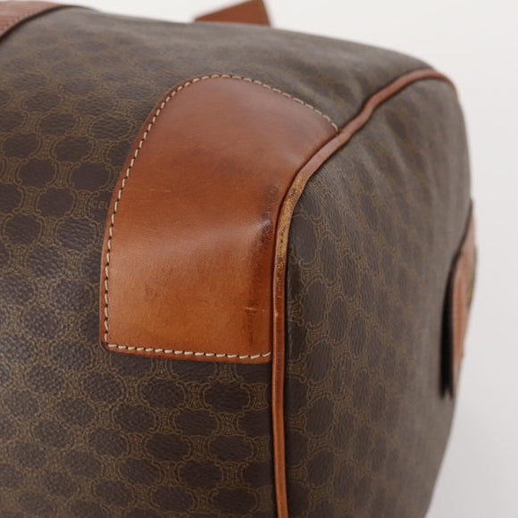 CELINE Macadam Canvas Boston Bag PVC Leather Brown Gold Auth 182193A