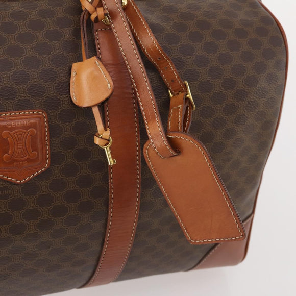 CELINE Macadam Canvas Boston Bag PVC Leather Brown Gold Auth 182193A