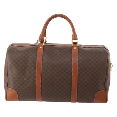 CELINE Macadam Canvas Boston Bag PVC Leather Brown Gold Auth 182193A - 0