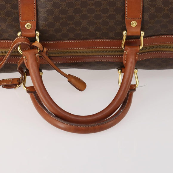 CELINE Macadam Canvas Boston Bag PVC Leather Brown Gold Auth 182193A