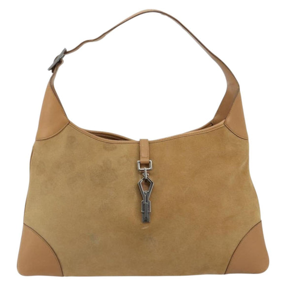 GUCCI Jackie Shoulder Bag Suede Beige Silver 001 4075 Auth 182195