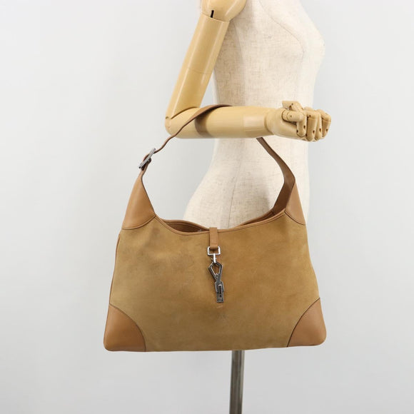GUCCI Jackie Shoulder Bag Suede Beige Silver 001 4075 Auth 182195