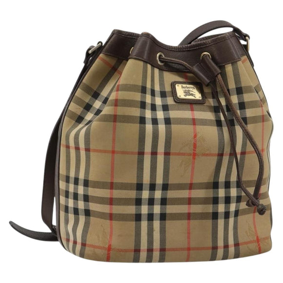 Burberrys Nova Check Purse Shoulder Bag Canvas Beige Gold Auth 182196