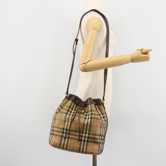 Burberrys Nova Check Purse Shoulder Bag Canvas Beige Gold Auth 182196