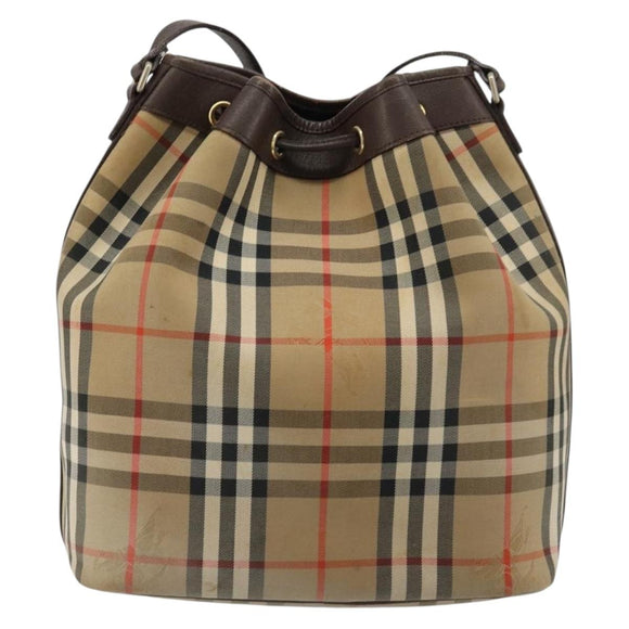 Burberrys Nova Check Purse Shoulder Bag Canvas Beige Gold Auth 182196