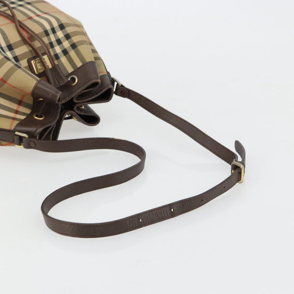 Burberrys Nova Check Purse Shoulder Bag Canvas Beige Gold Auth 182196