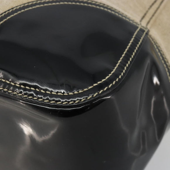 PRADA Plastic Chain Tote Bag Canvas Beige Silver Auth 182198