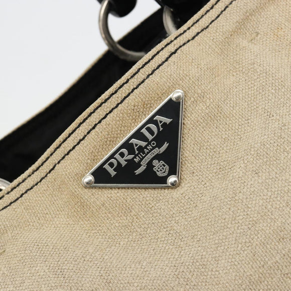 PRADA Plastic Chain Tote Bag Canvas Beige Silver Auth 182198