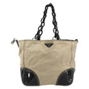 PRADA Plastic Chain Tote Bag Canvas Beige Silver Auth 182198-2