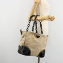 PRADA Plastic Chain Tote Bag Canvas Beige Silver Auth 182198-22