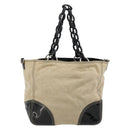 PRADA Plastic Chain Tote Bag Canvas Beige Silver Auth 182198-3