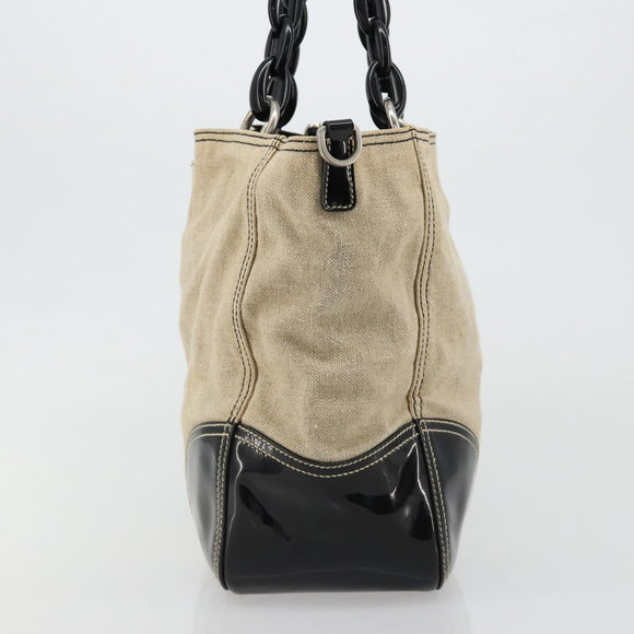 PRADA Plastic Chain Tote Bag Canvas Beige Silver Auth 182198